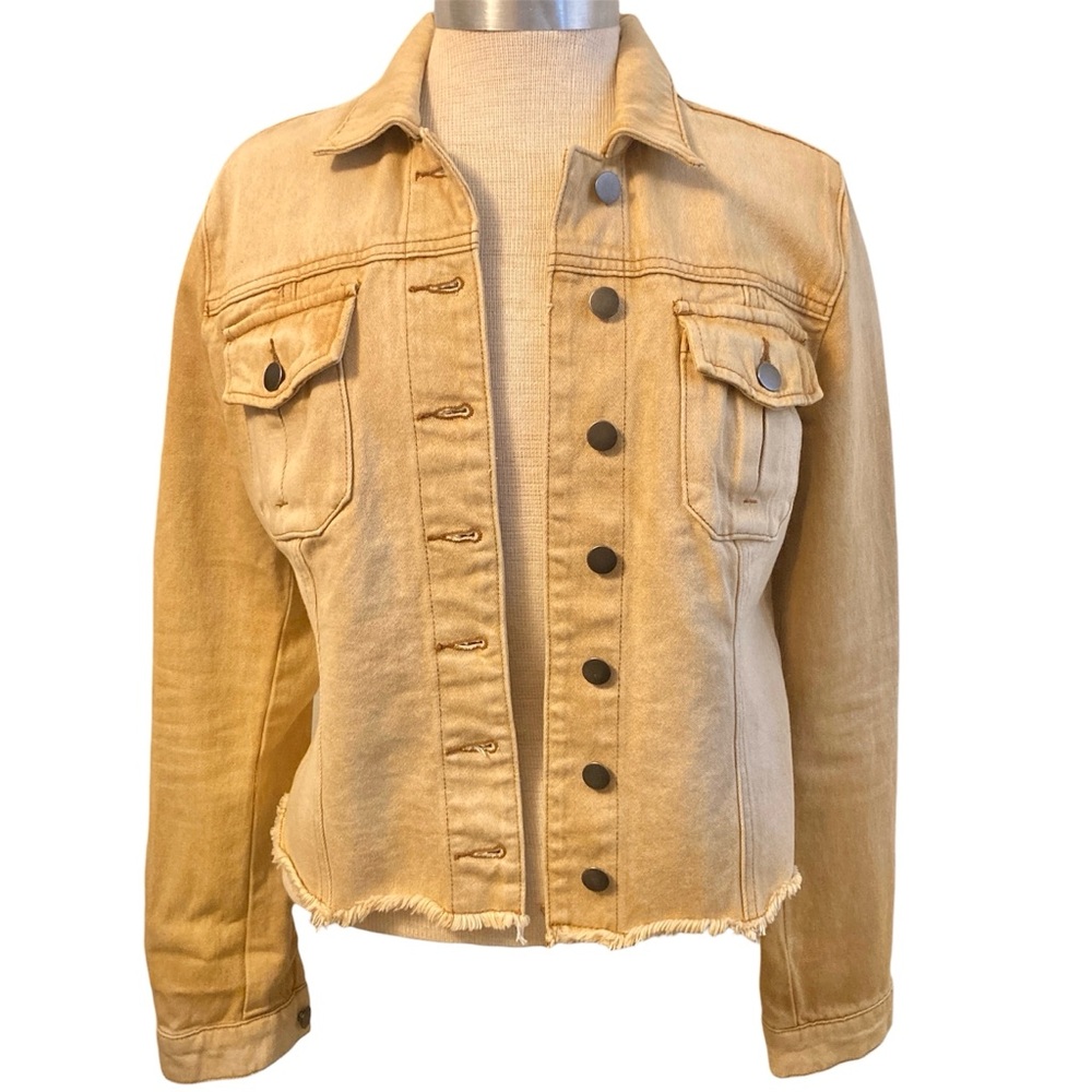 Kut From the Kloth Kara Denim Jean Jacket Khaki Tan Yellow Button Pockets Medium